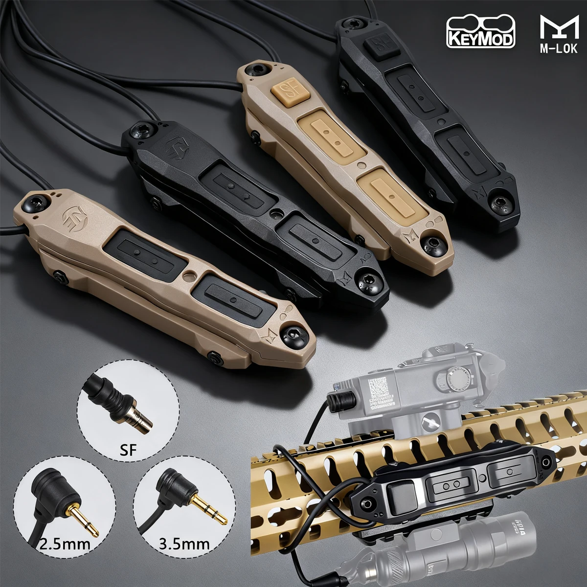 

Tactical SF 2.5 3.5 Plug Pressure Switch Dual Function Button Remote Control MLOK KEYMOD 20mm For Surefire M300 M600 PEQ15 DBAL
