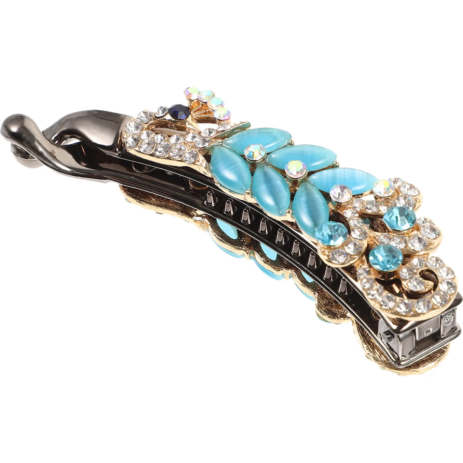 

Заколка для волос с кристаллами в форме банана, из цинкового сплава, элегантный держатель для хвоста, с камнями «кошачий глаз», блестящие заколки для укладки и повседневного использования