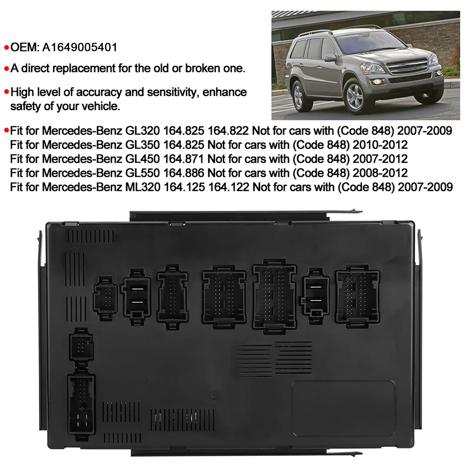 

A1645400401 Rear SAM Control Unit Box Fit for Mercedes‑ GL350/GL450/GL550/ML320 A1645400401 Signal Acquisition Module