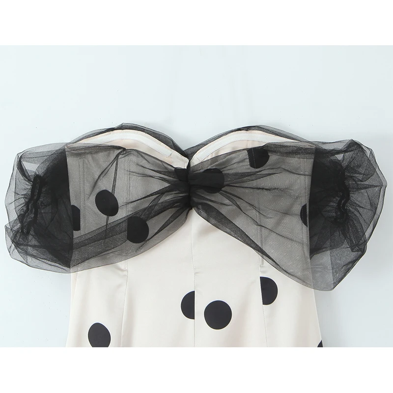 Jastie Mini abito sexy senza spalline a pois con spalle scoperte Donna Bottone frontale Manica corta Abiti estivi aderenti 2025 Robe