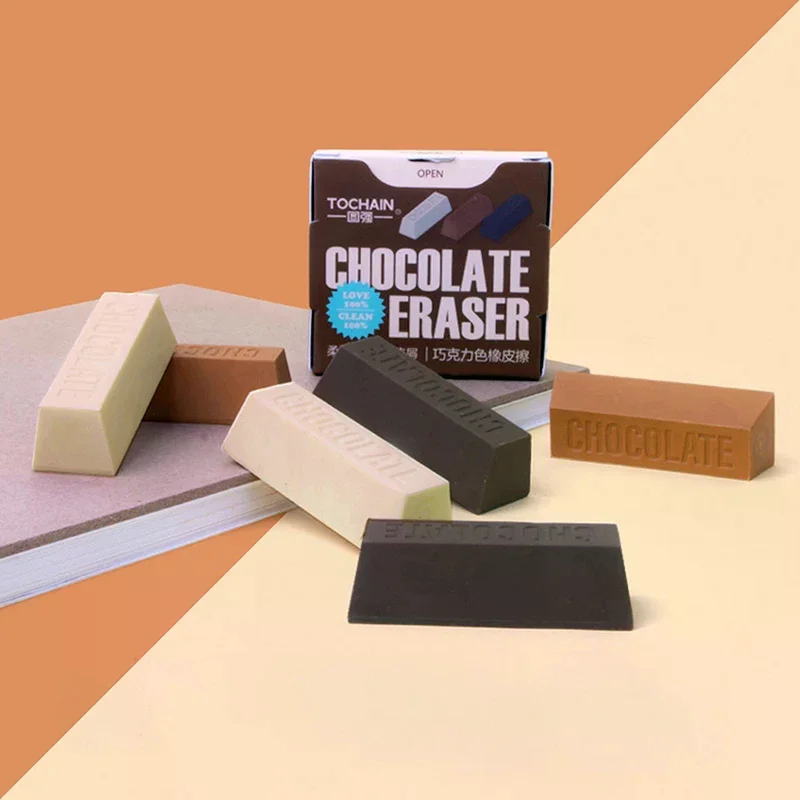 

3pcs Chocolate Design Eraser Large Eraser Student Painting Writing Pencil Eraser Stationery School Office Supplies