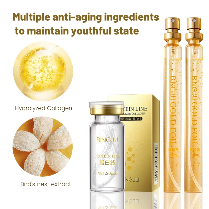 Anti-aging Facial Tensioners Threads Lifting Set Active Colagen Gold Liquid Absorbable Original Protein Thread Serum