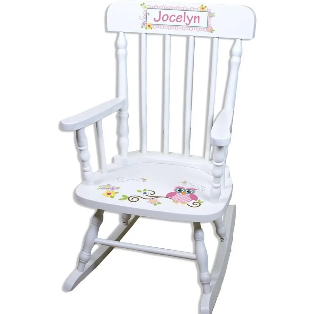 

White Wooden Rocking Chair for Toddler Girls - Calico Owl Design