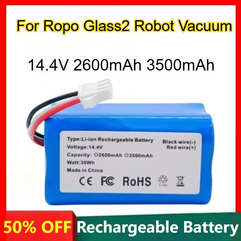 

4S1P 18650 Lithium-ion Battery Pack for Ropo Glass2 Robot Vacuum Rechargeable Batteries 14.4V 2600mAh 3500mAh