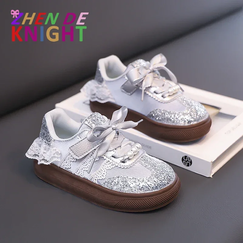 

Children Casual Shoes Glitter Soft Sole Non-slip Sports Shoes Toddler Baby Girls Bow Sequin Sneakers Fashion Solid Board Shoes