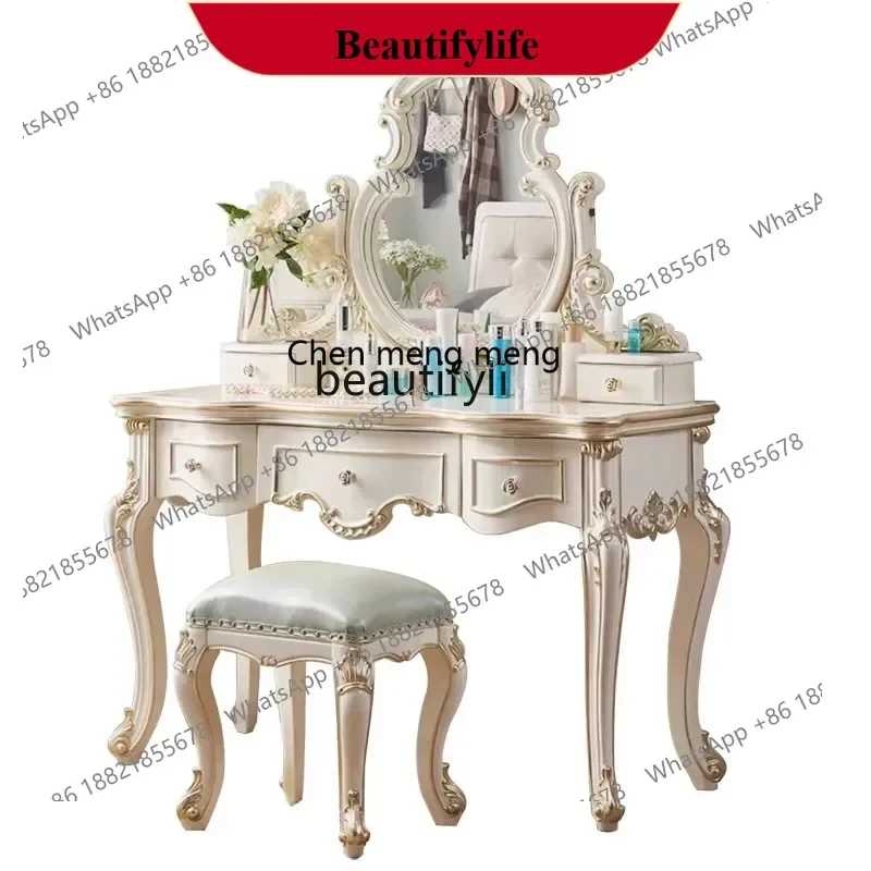 

D178 H European style dressing table makeup table with mirror makeup stool solid wood carving 1.2 meters neoclassical