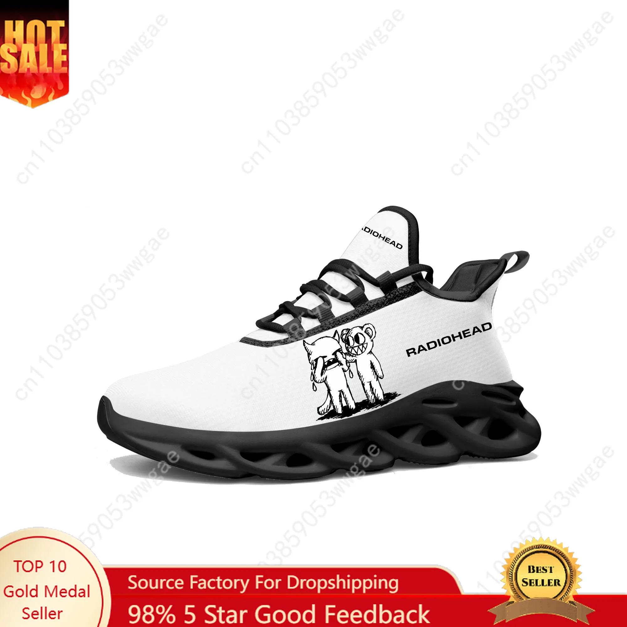 

Radiohead Rock Band Lace Mesh Shoes Flat Sneaker Mens Womens Running Shoes Sport Sneakers High Quality Customized Footwear Black