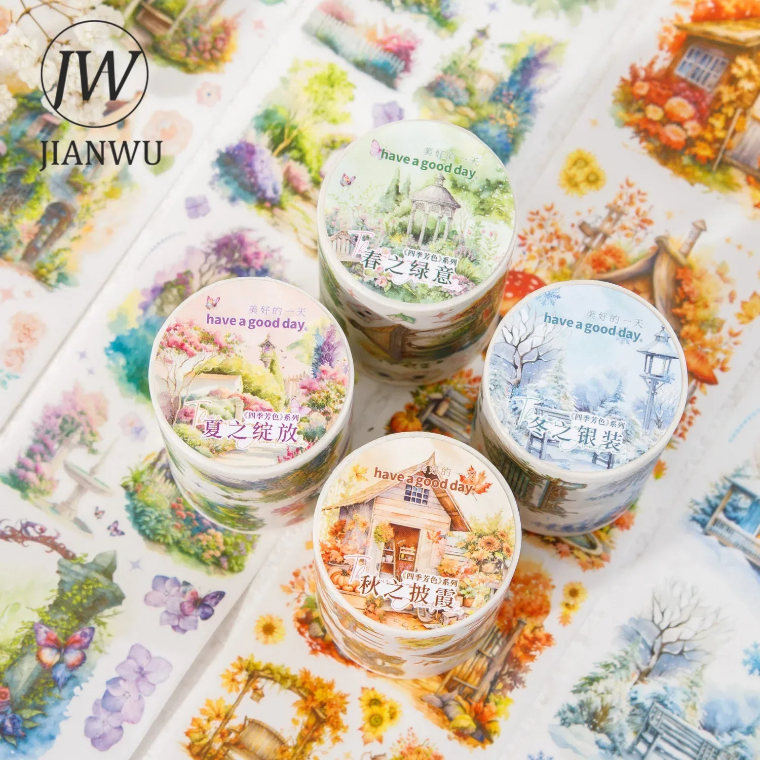 JIANWU 60mm*200cm Four Seasons Fragrance Series Vintage Plant Material Decor Washi Tape Creative DIY Journal Collage Stationery