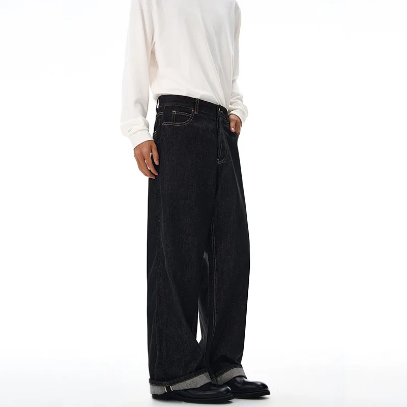 بنطلون جينز ريترو للرجال والنساء ذو علامة تجارية عصرية فضفاض ومستقيم كاجوال