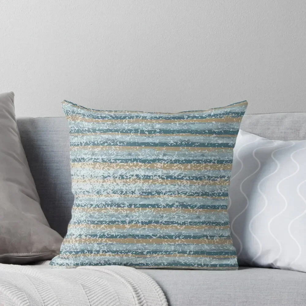 

Coastal stripes and waves with teal blue green Throw Pillow Sofa Cushions Pillows Aesthetic pillow