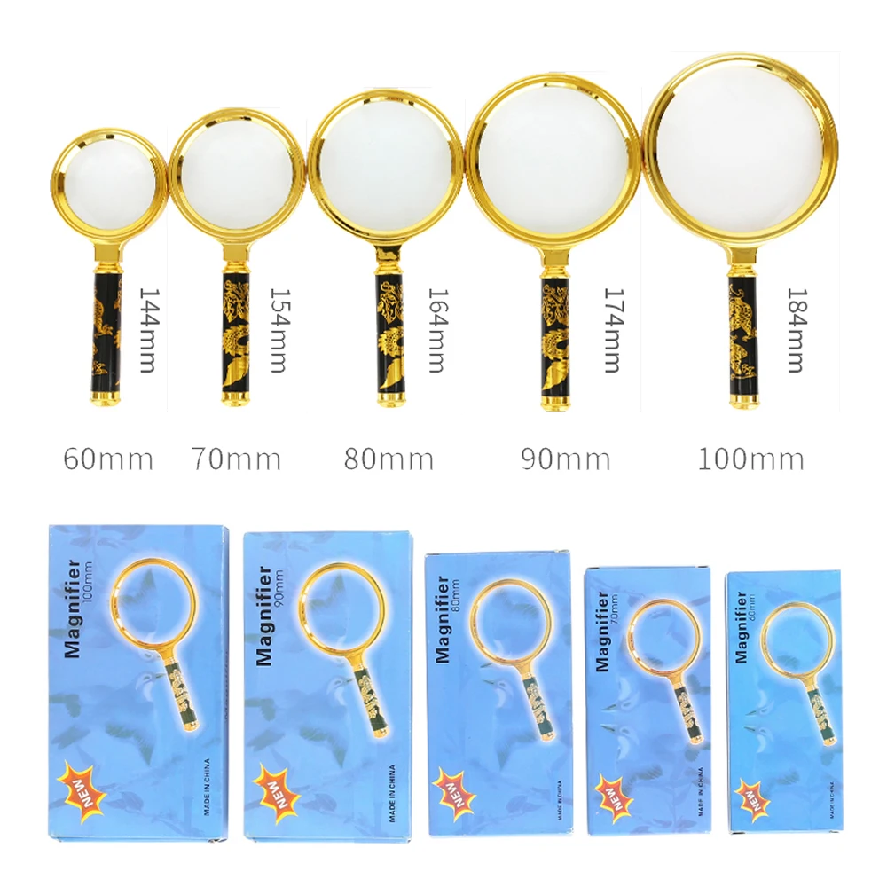 5X-10X Magnifying Glass Golden Dragon Handle Magnifier Mini Pocket Handheld Microscope Reading Jewelry Loupe Magnifiers