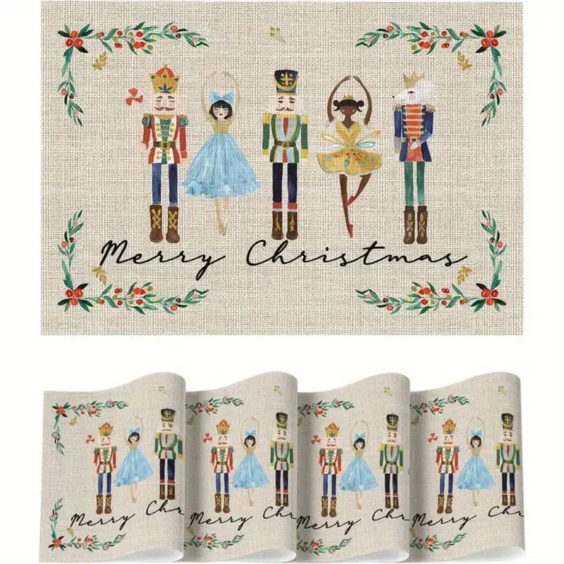 VIKAMA 2/4/6pcs Merry Christmas Nutcracker Soldier Placemats Anti Slip Heatproof Table Pads Xmas Dinner Table Home Decor