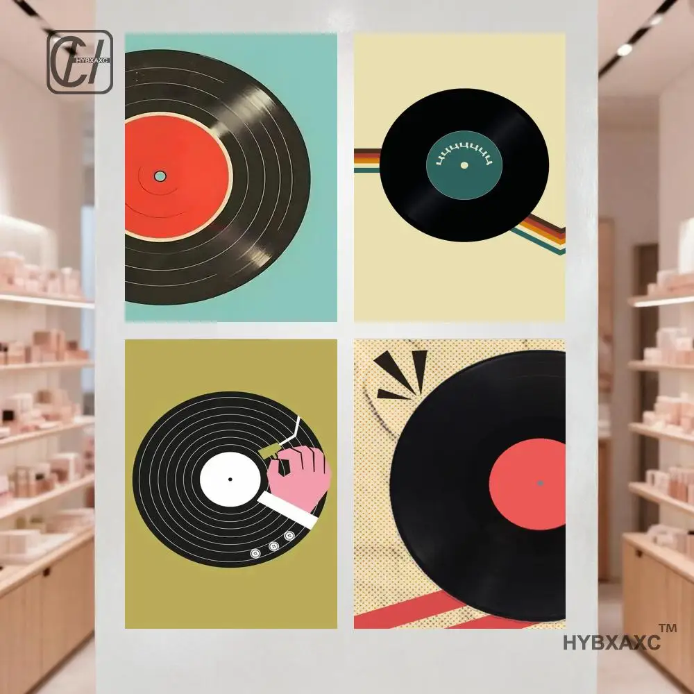 Retro Vinyl Record Print Mid Century Music Minimal Pastel Poster Colorful Wall Art Trendy Minimalist Turntable Home Room Decor