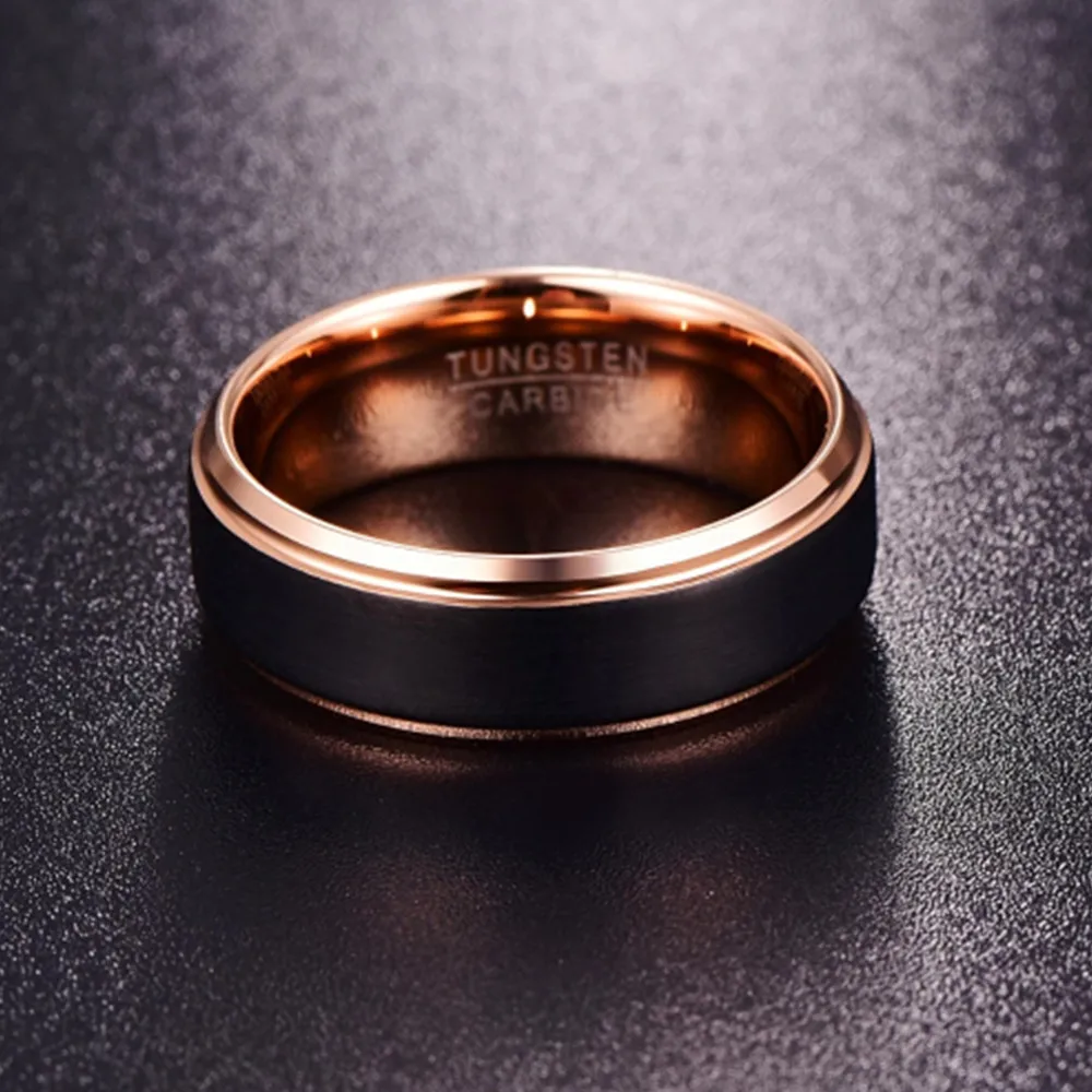 Somen Unisex Tungsten Carbide Ring 4/6/8mm Men Women Wedding Band Black Brushed Cut Edge Rose Gold Inside Luxury Couple Ring