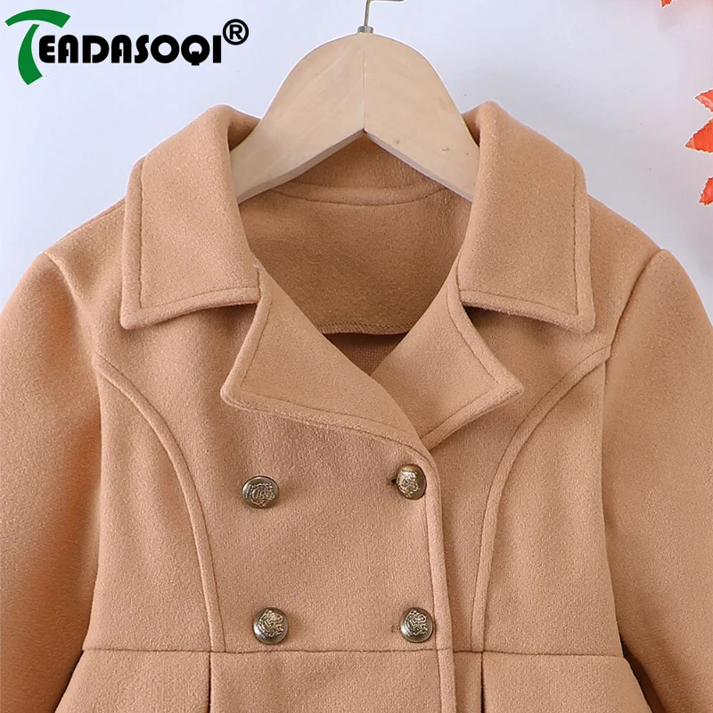 Casual Wool Coat Jacket 5-10Y Winter Children Girls Clothing Long-sleeved Lapel Double-breasted Kids Woolen Coat Girl Clothes