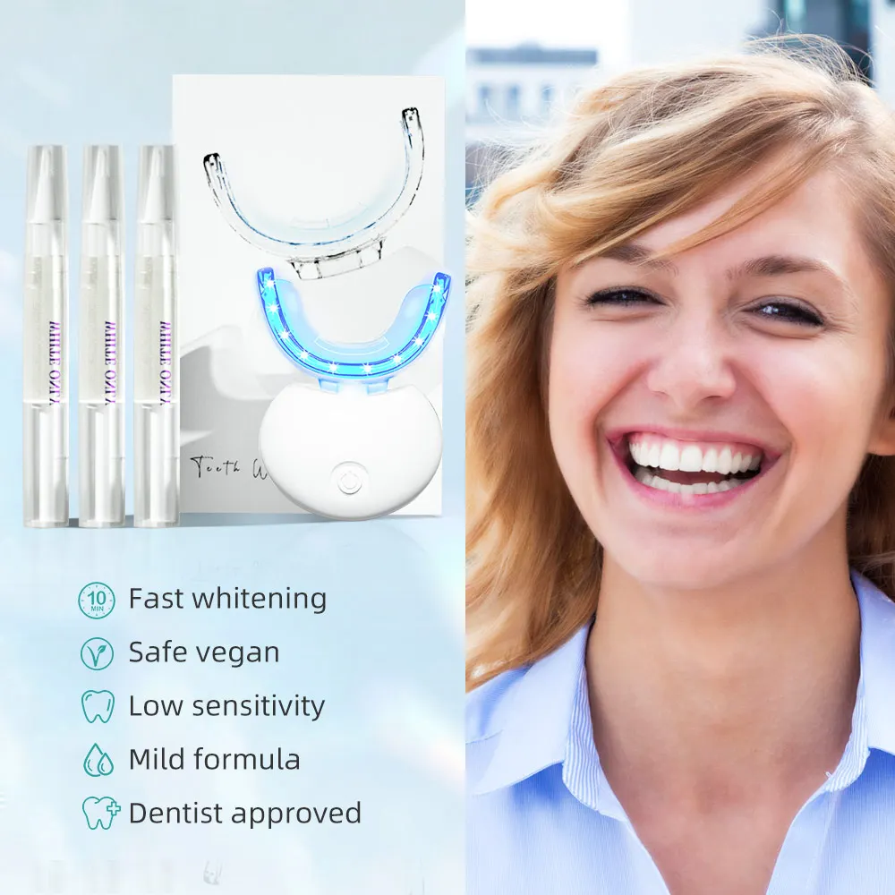 Luxsmile CE Dental Teeth Whitening Kit 20 Teeth Whitening Blue Lights 3pcs 4ml Teeth Whitening Gel And Safe To Whiten Teeth.