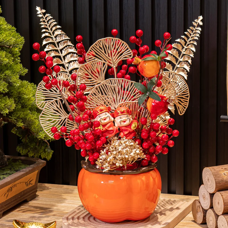 Happy housewarming, New Year's blessing bucket, small persimmon ornament