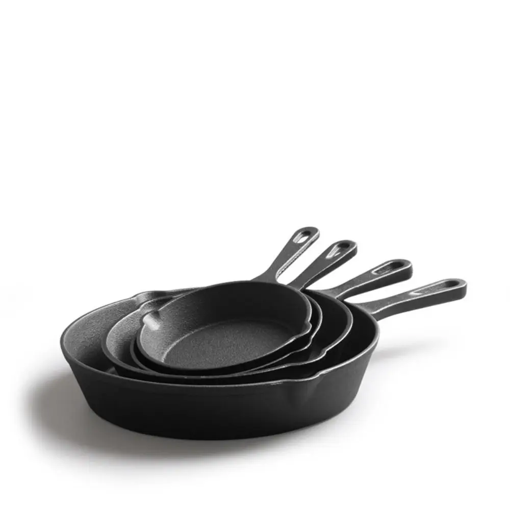 

Uncoated Nonstick Frying Pan Cast Iron Multi-size Saute Pot Signature Teardrop Handle Heat-Resistant Omelette Skillet Stove