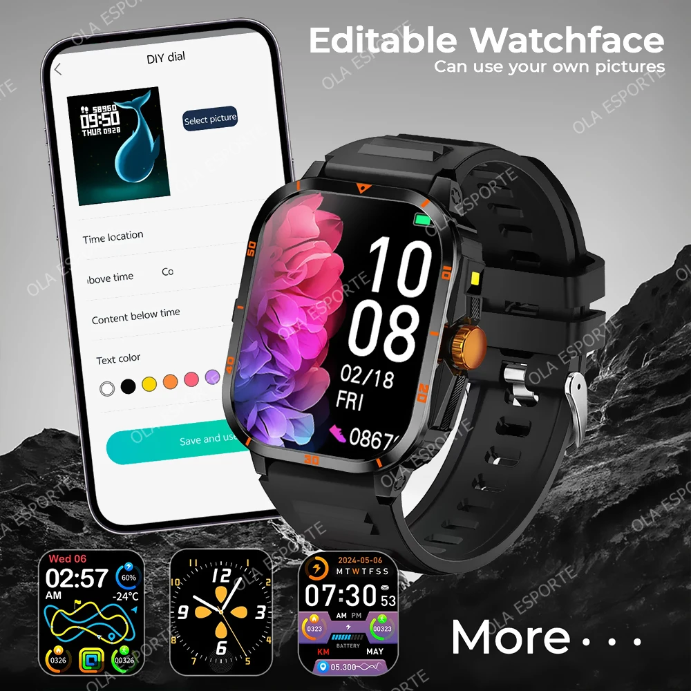 New Outdoor Smart Watch Waterproof 2.01" Screen Bluetooth Call Heart Rate Health Multiple Sports Modes Flashlight Men Smartwatch