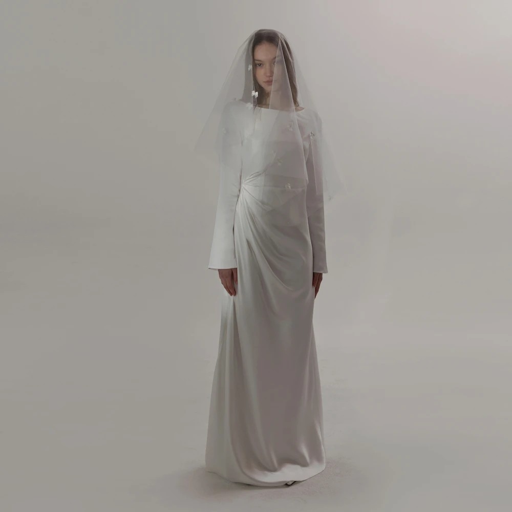 

Muloong O Neck Simple Wedding Dresses For Women Floor Length Straight Bride Modern Style Korea New Vestidos De Novia 2023