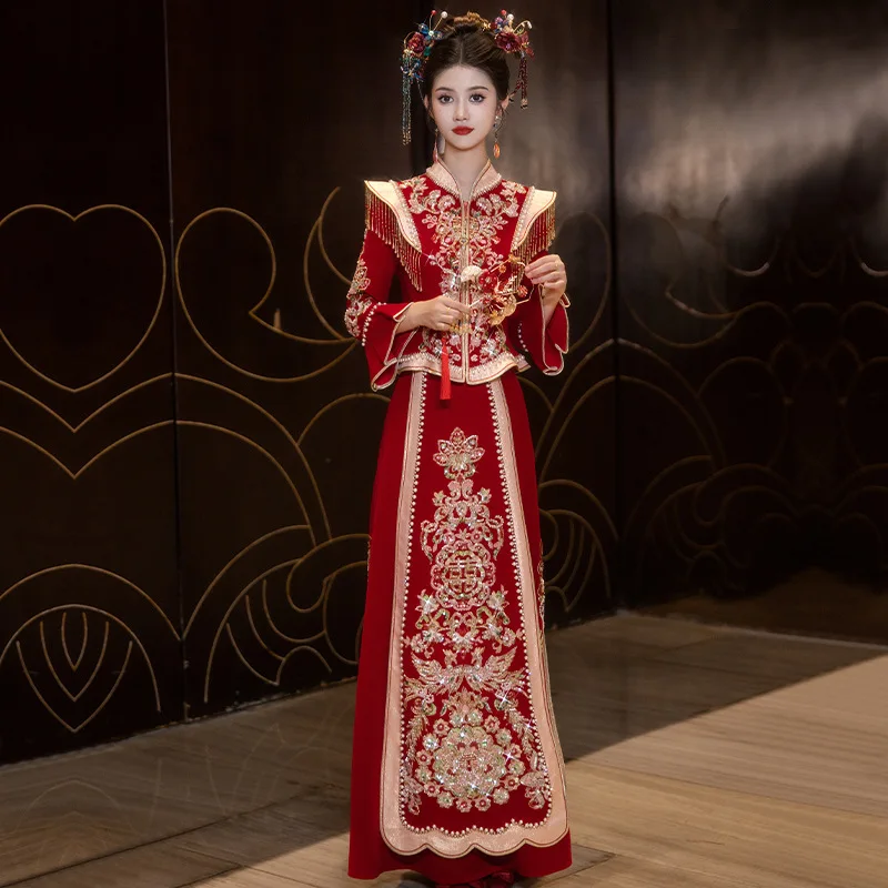 2024 New Heavy Industry Xiuhe Clothing Wedding Clothes Bride Chinese Dress High-End Toast Court Women