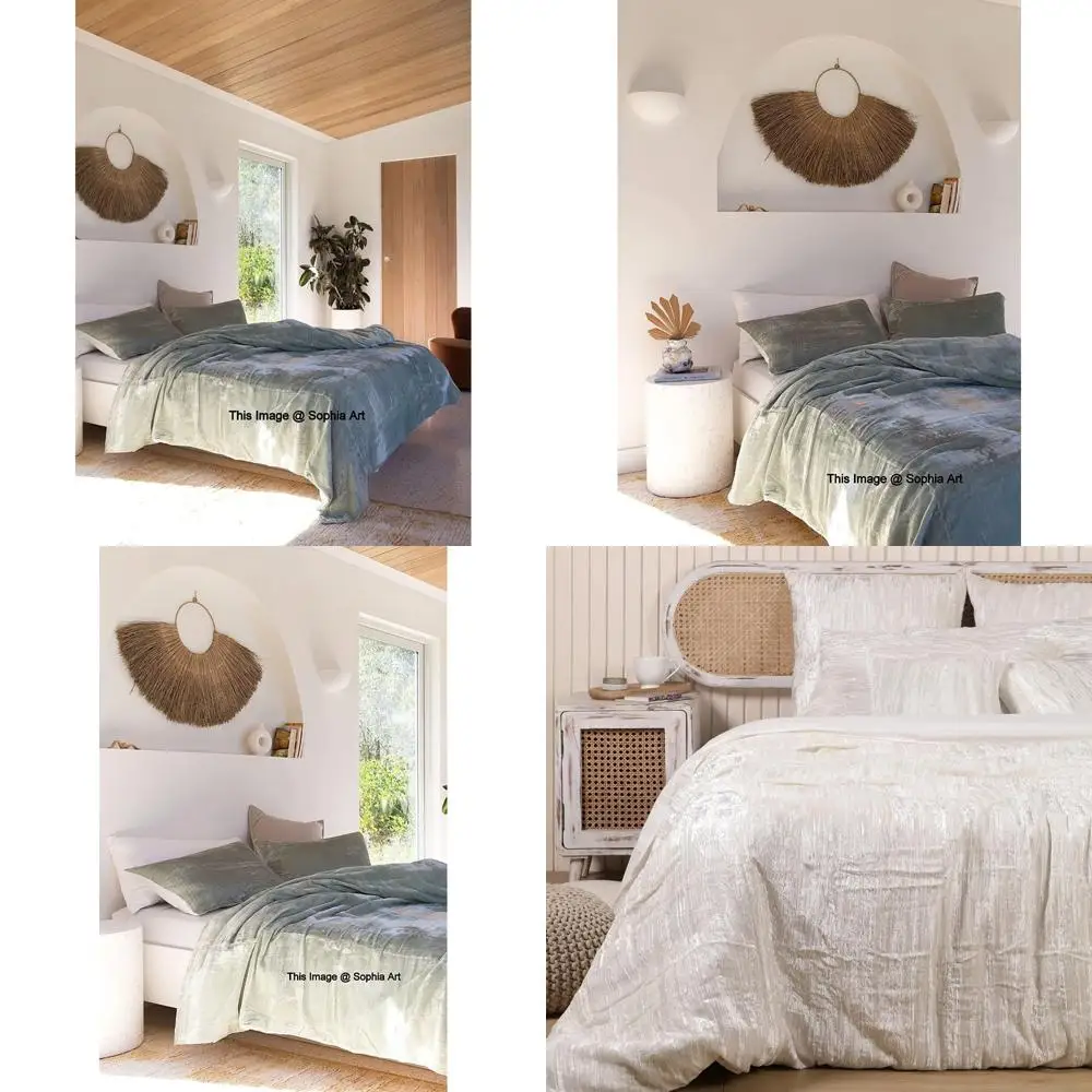 

Ultra-Luxury Rayon Velvet Boho Duvet Cover Set Solid Sage Green Super King Plus Size 114x118 Comforter Cover