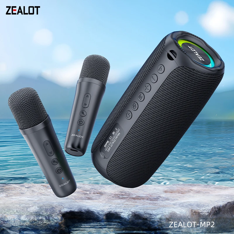 

ZEALOT-MP2m Караоке-машина Портативный Bluetooth-динамик с 1-2 беспроводными микрофонами и улучшенными басами, Bluetooth 5.3, 10 часов воспроизведения