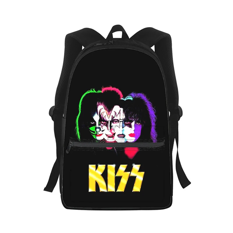 Kiss Band-mochila con estampado 3D para hombre y mujer, bolso escolar para estudiantes, mochila para ordenador portátil, bolso de hombro de viaje para niños