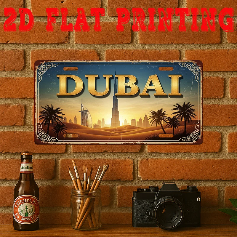 2D Flat - [2D Flat] 2D Printed Sign, 1pc, Vintage Metal Tin Sign, Decorative Plaque And Signboard (11.8 * 5.9 inch), Dubai City