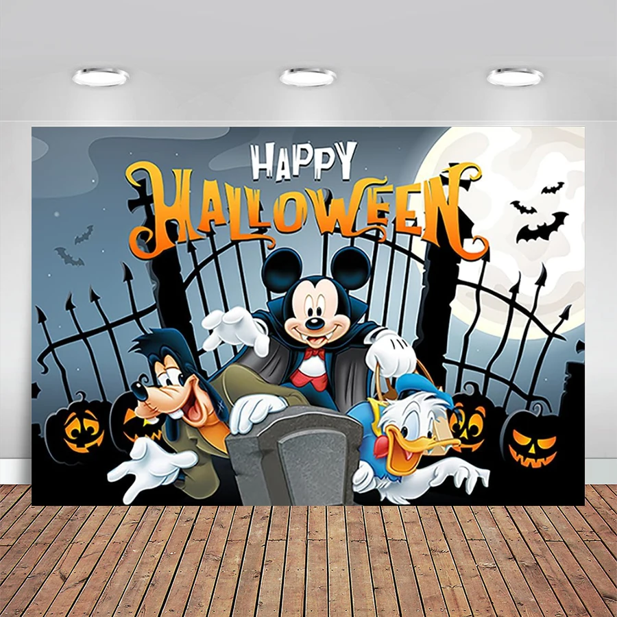 

Happy Halloween Backdrop for Party Supplies Mickey Mouse Theme Banner for Party Cake Table Decorations Halloween Banner