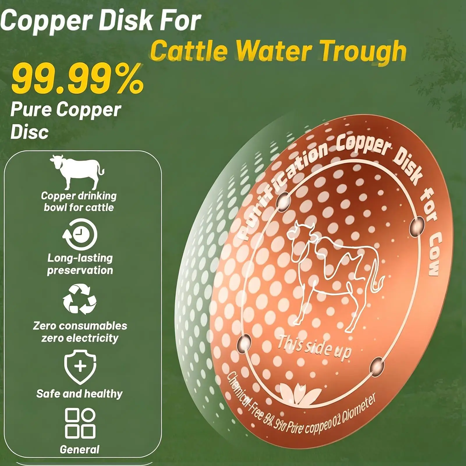 4 Inch Copper Purifier Cow Water Trough Purification Plate Copper Disk for Drinking Water for All Seasons Outdoor Birdbaths Pool