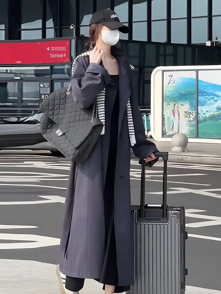 Elegancki płaszcz damski Faionable na jesień i zimę, nowy, luźny, mały rozmiar, midi, casualowy płaszcz, długi, ze stójką, zapinany na jeden guzik.