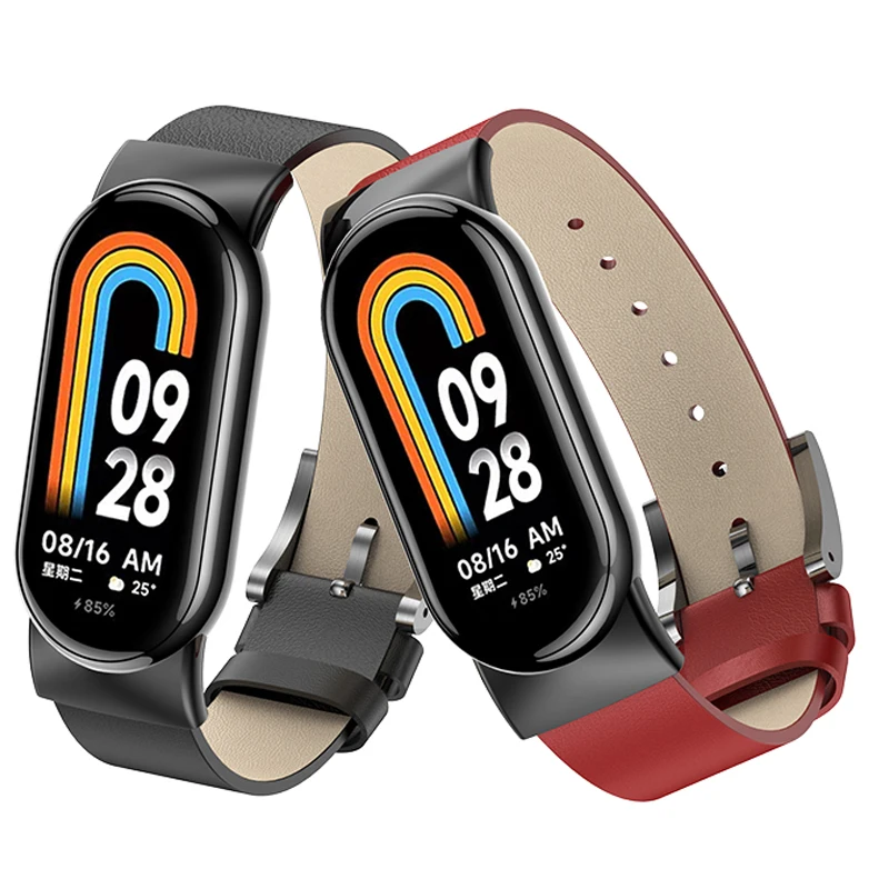Lederarmband für Mi Band 11 10 9 8 Uhrenarmband mit Edelstahlschnalle für Xiaomi Smart Band 8 9 10 11 Armband