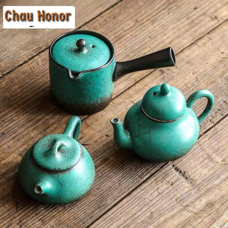 Japanese Style Turquoise Glaze Ceramic Tea Pot Simple Household Ball Hole Filter Kungfu Teaset Tea Ceremony Drinkware Customized