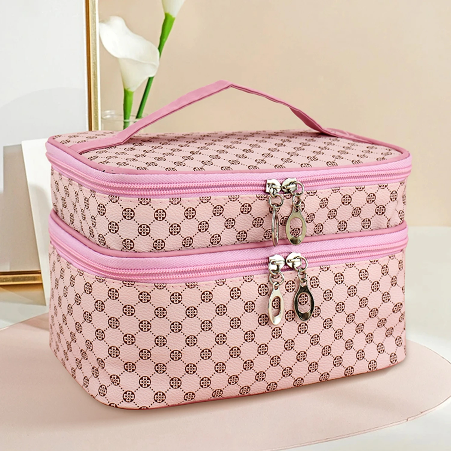 Borsa per il trucco di grande capacità borsa per cosmetici da donna con doppia cerniera borsa da bagno borsa da viaggio per articoli da toeletta Organizer per il trucco impermeabile Cas