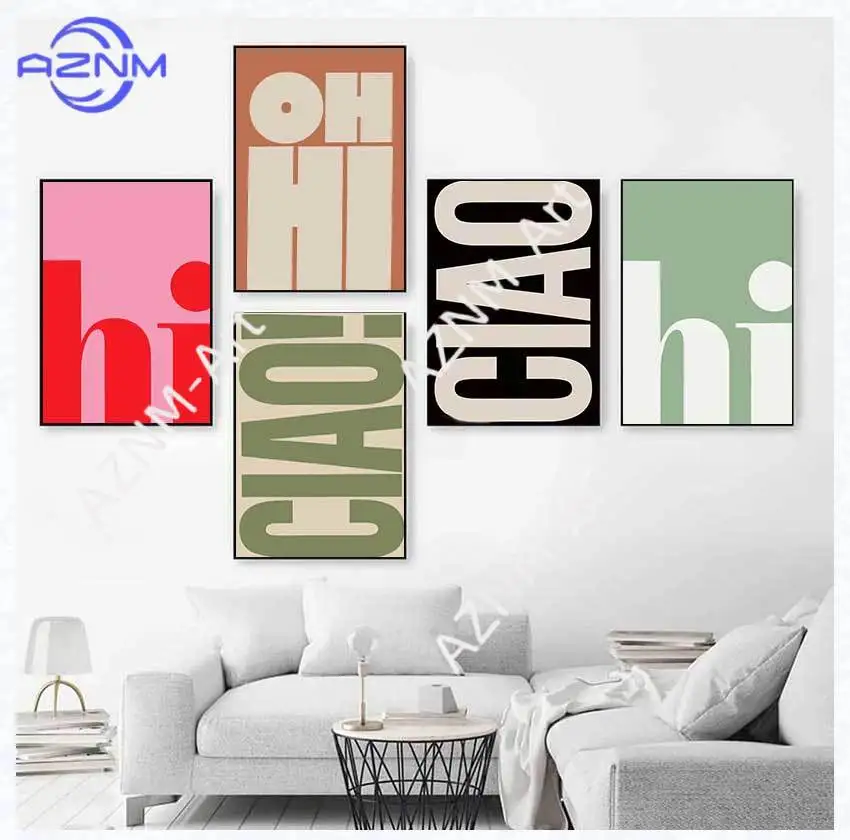 Pôsteres de Arte em Tela com Fonte Grossa para Salas de Estar Modernas e Decoração de Casa, Presentes Retrô OH HI e CAIO