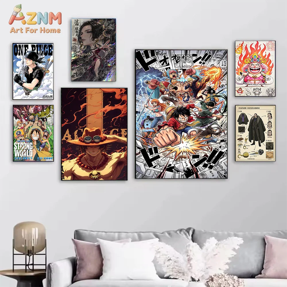 AZNM One Piece Roronoa Zoro Ace Luffy Hancock Big Mom Anime Manga Canvas Wall Art Character Blueprint Print Unframed Canvas Pain