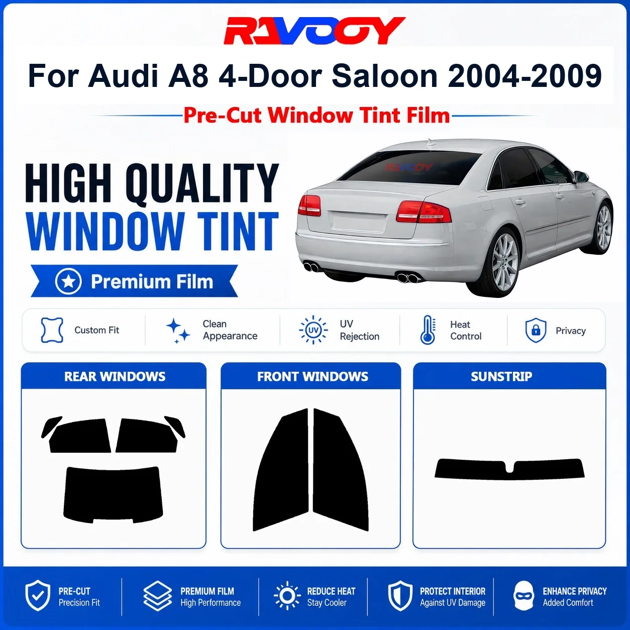 pelicula-de-privacidade-com-protecao-uv-e-rejeicao-de-calor-para-vidros-dianteiros-e-traseiros-do-audi-a8-4-portas-2004-2009-pre-cortada-premium