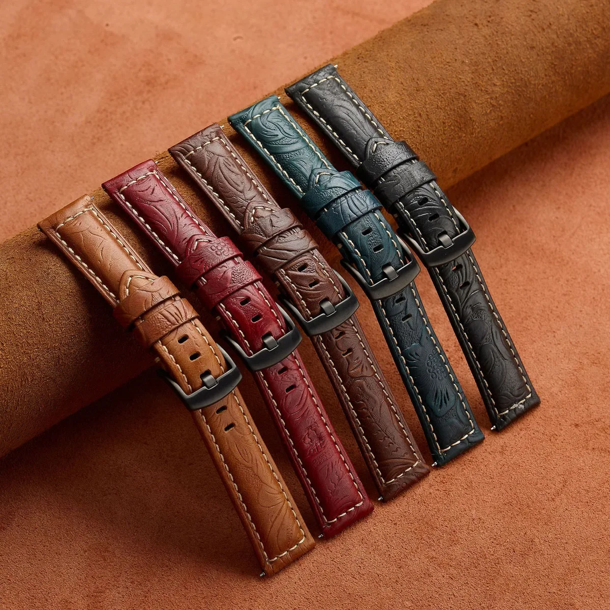 Embossing Top Layer Genuine Cow Leather Watch Strap 20mm 22mm 24mm 26mm Watch Bracelet Wrist Band Belt