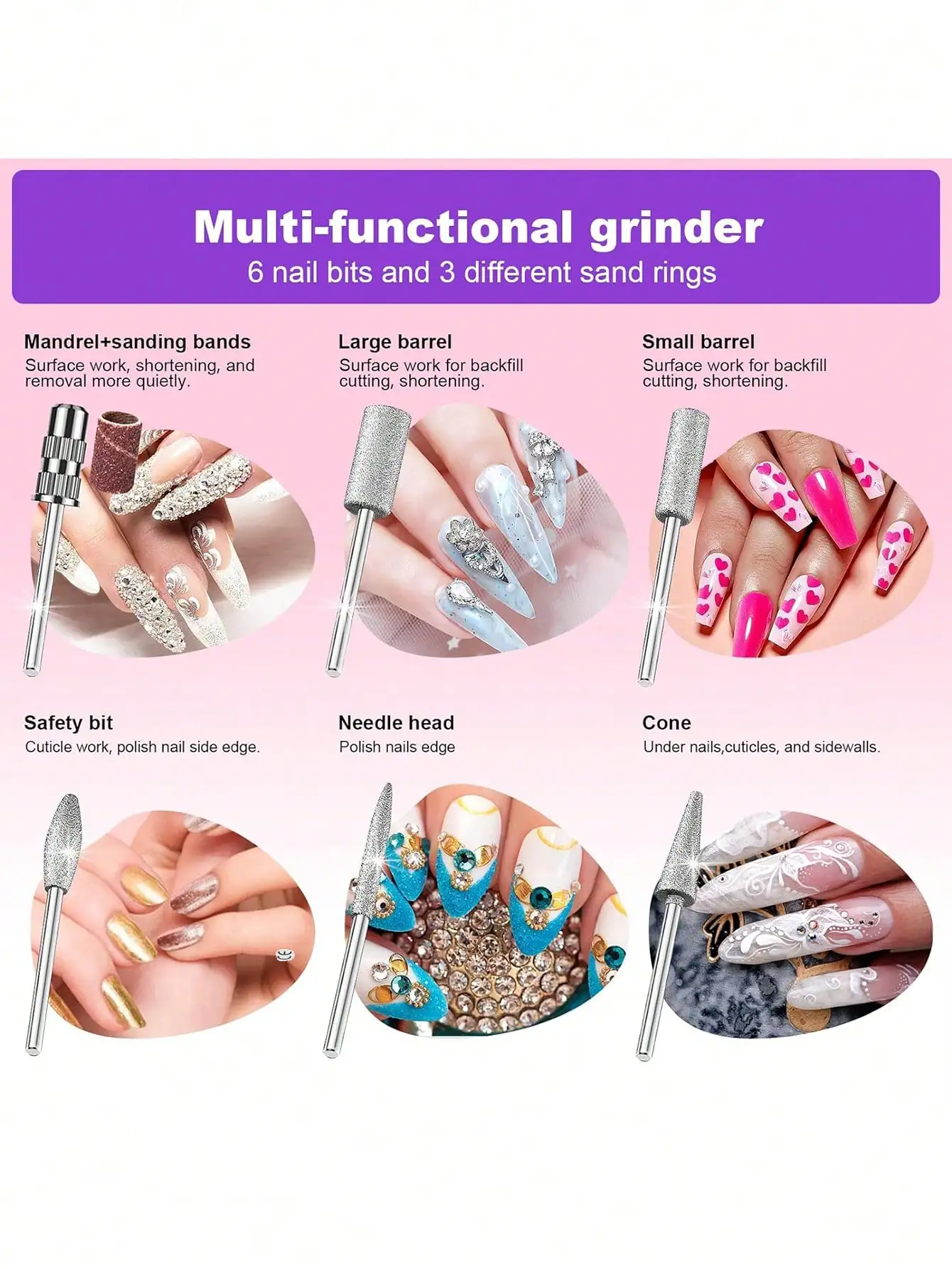 Electric Nail Polish Drill Machine Set With Nail Drill Bits & Sanding Rings, 20000RPM Portable Electric Manicure Art Pen