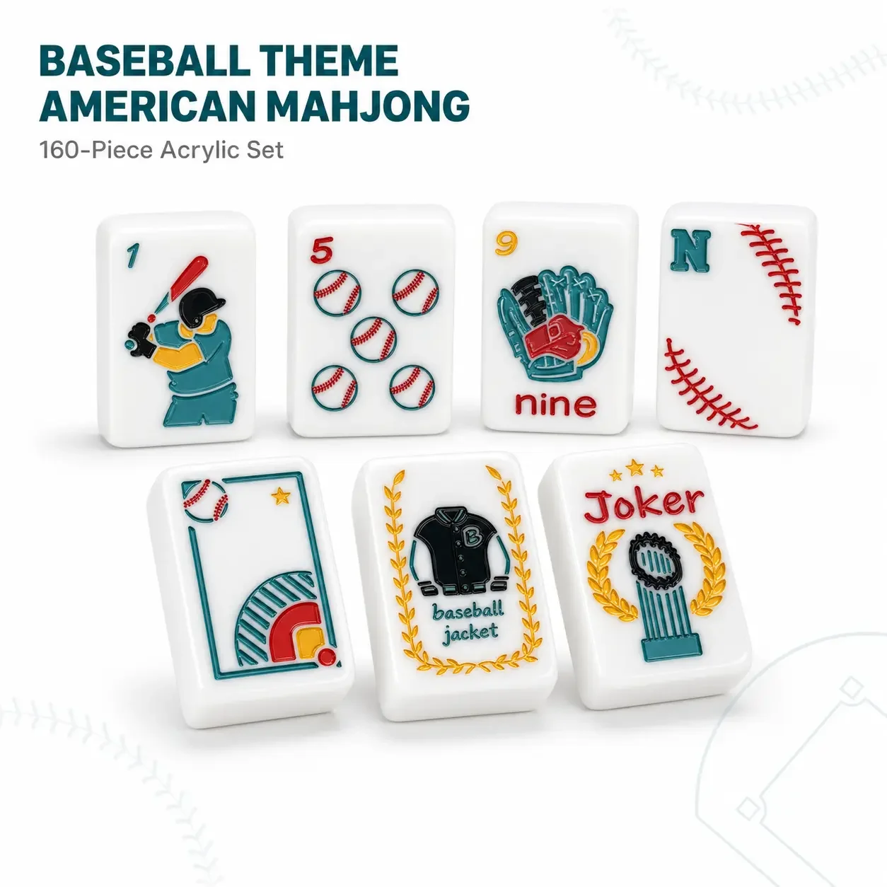 Original Baseball Theme American Mahjong Set 160Pcs Waterproof Acrylic Board Game Christmas Gift for Men & Kids
