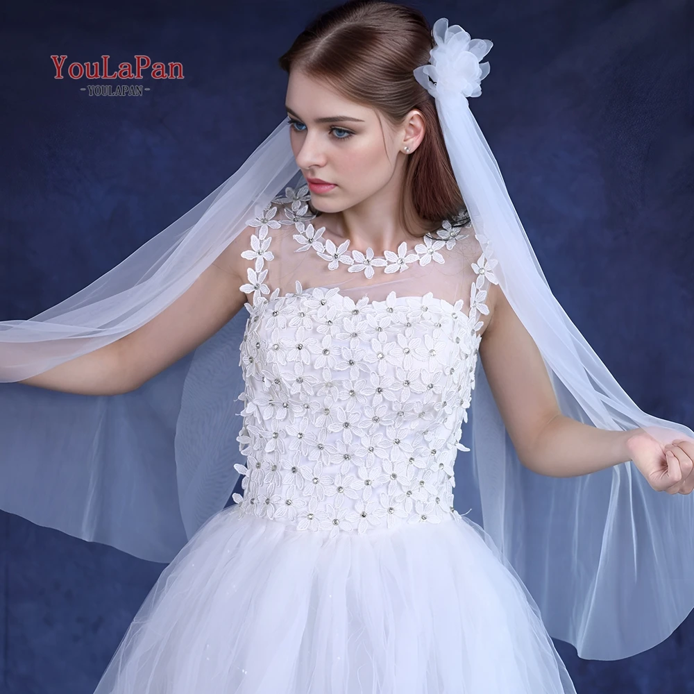 TOPQUEEN Simple Retro Style Bridal Veil 2-Piece Ribbon Comb Wedding Accessory Velos De Novia Flores V233