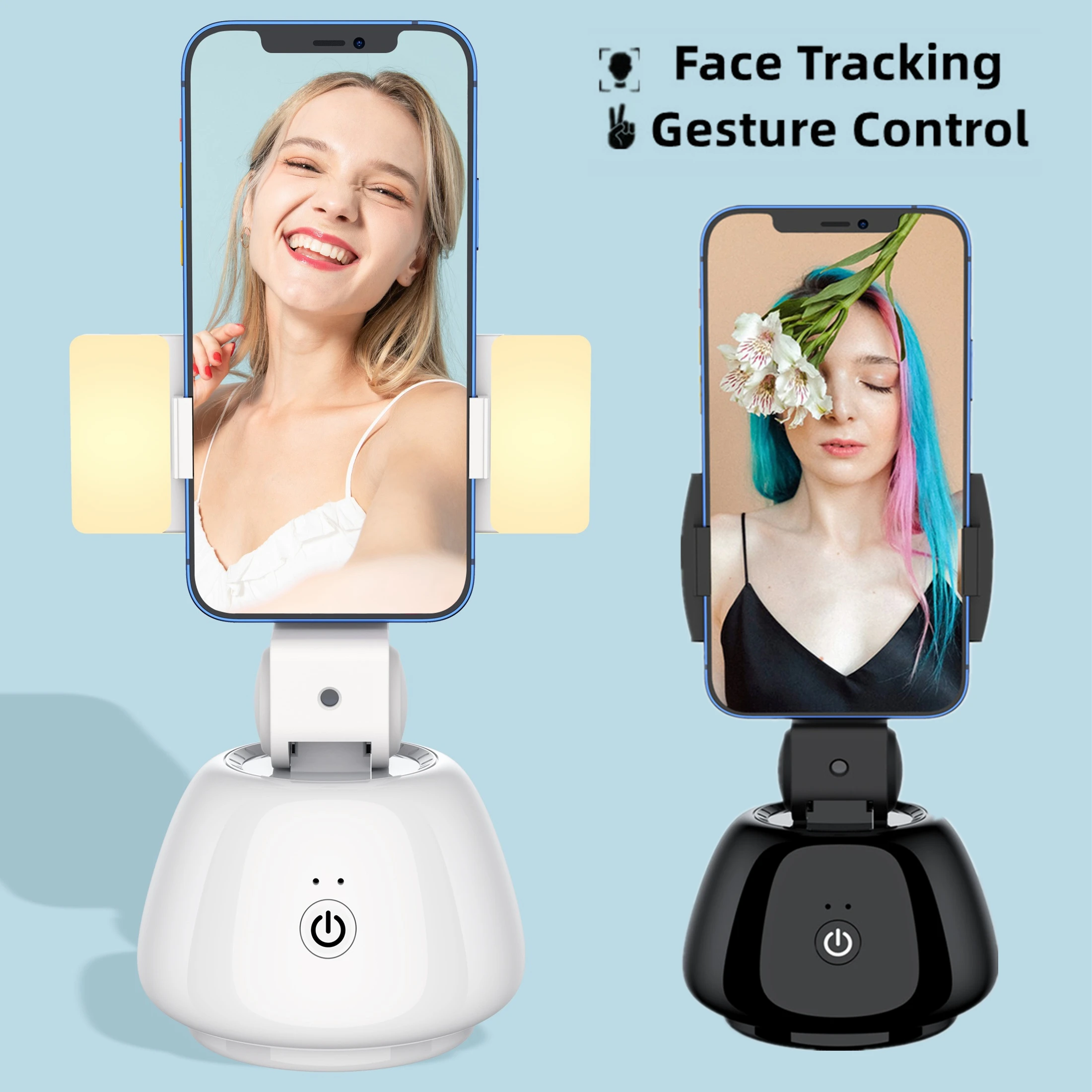 

360°Rotate Auto Face Tracking Phone Holder APP Free AI Smart Selfie Stick Stand for Mobile Live Streaming Vlog Video Recording