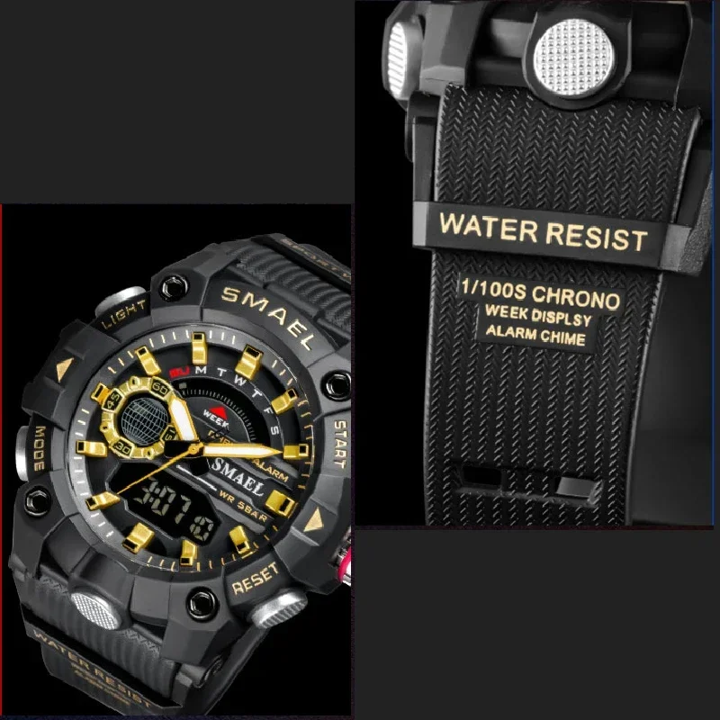 Smael 8040 50m wasserdichte Armbanduhr Stoppuhr Alarm LED Licht Digitaluhren Herren Sport uhr Militär uhren Herren uhr