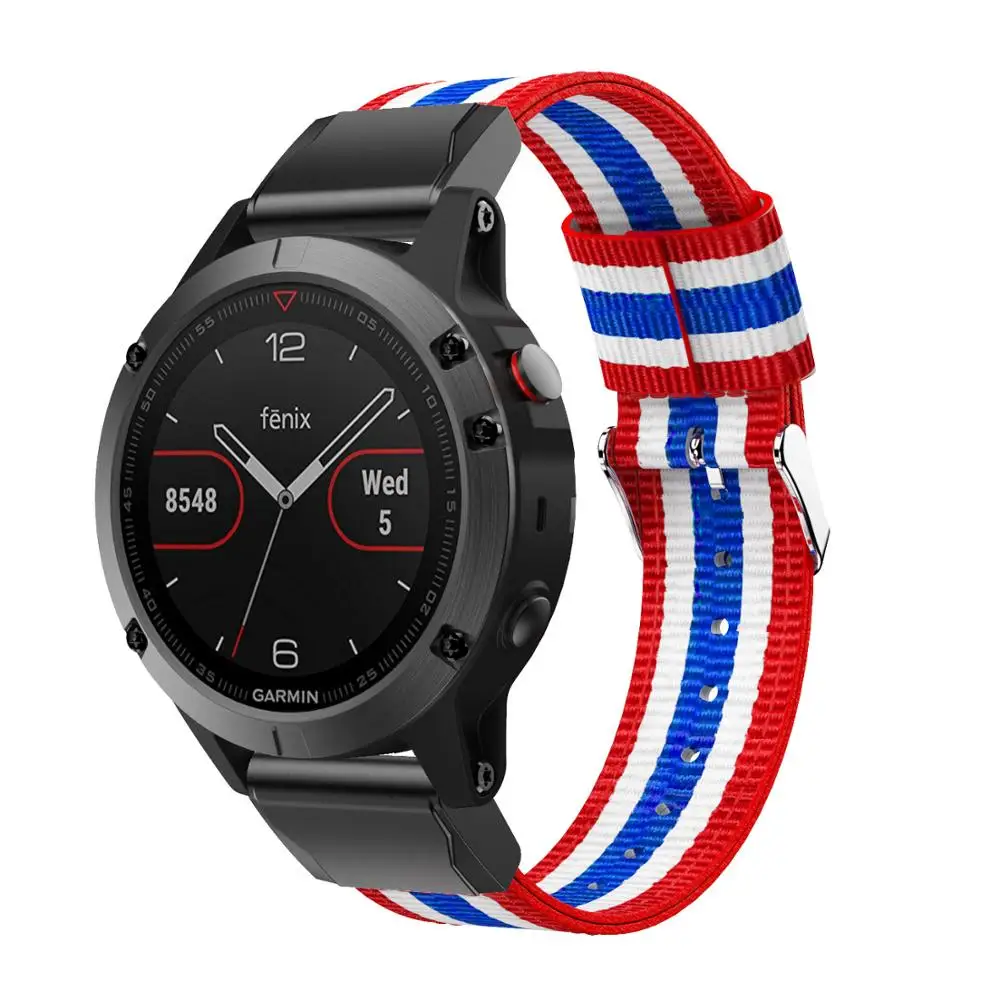 For Garmin Fenix 5 22mm Quick Fit Woven new fashion sport style Nylon Band Sport Strap for Fenix5 new World National Flag Stripe