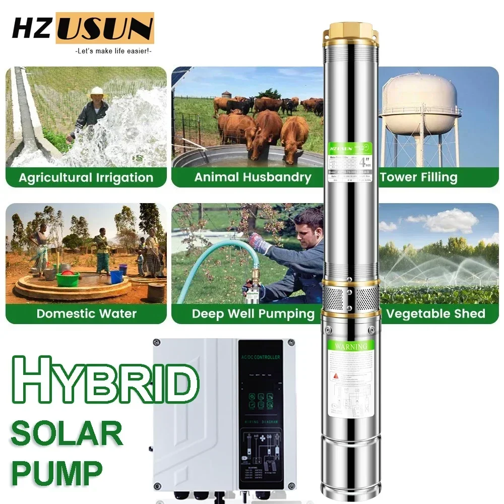 Off Grid Agriculture Submersible Deep Well Water Irrigation Pump for Farming Hybrid AC DC Brushless Motor Sprayer Pump Set