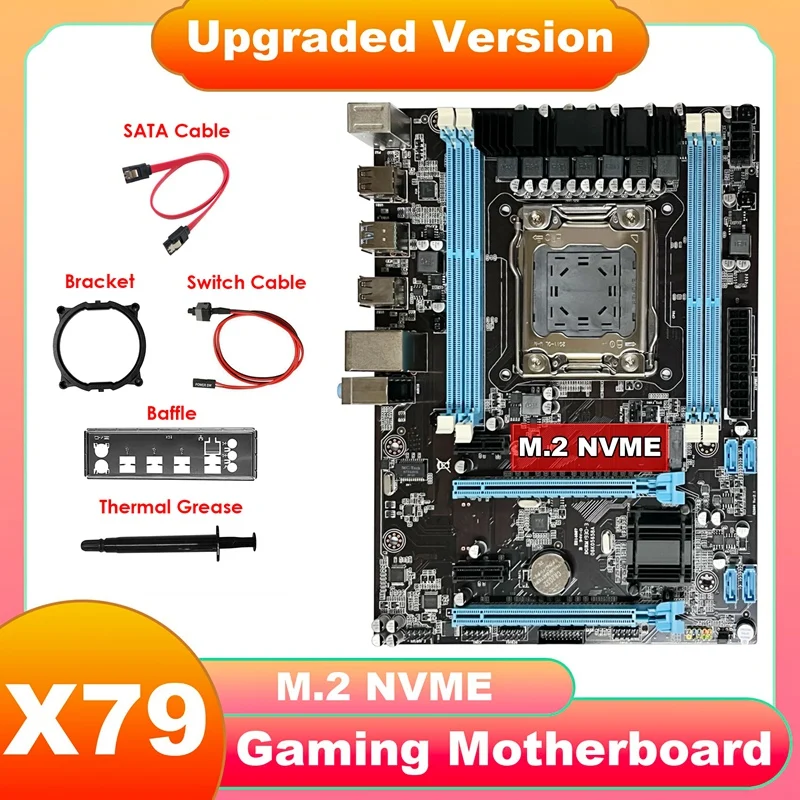 X79 Motherboard+SATA Cable+Switch Cable+Baffle+Bracket+Thermal Grease M.2 NVME Support 4XDDR3 RAM