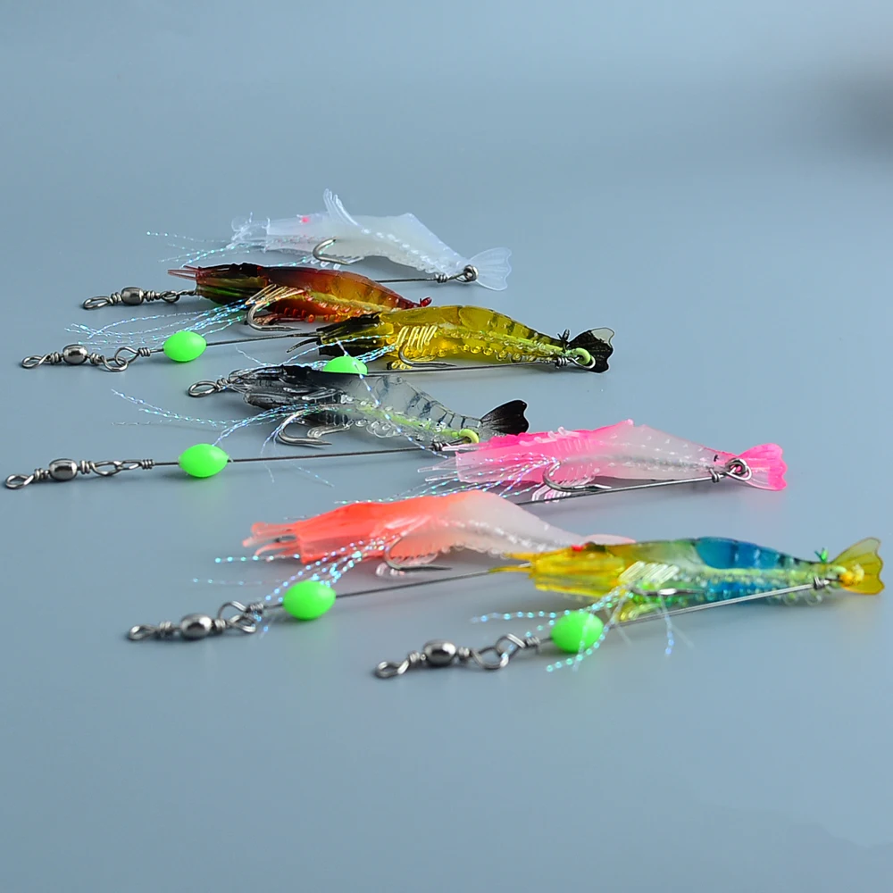 7 Stück/Set Weiche Silikon-Simulationsköder Garnelen-Köder Künstliche Forellenköder mit Fischgeruch Einzelhaken Bass-Tackle Jig – Detail 7