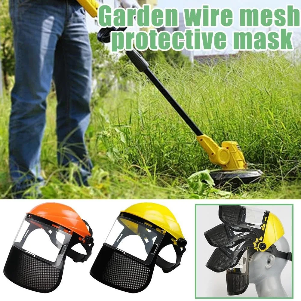 Adjustable Safety Helmet Hat Lawn Mower Horticultural Wire Mesh Protective Cover Garden Grass Trimmer Protective Mask Shield