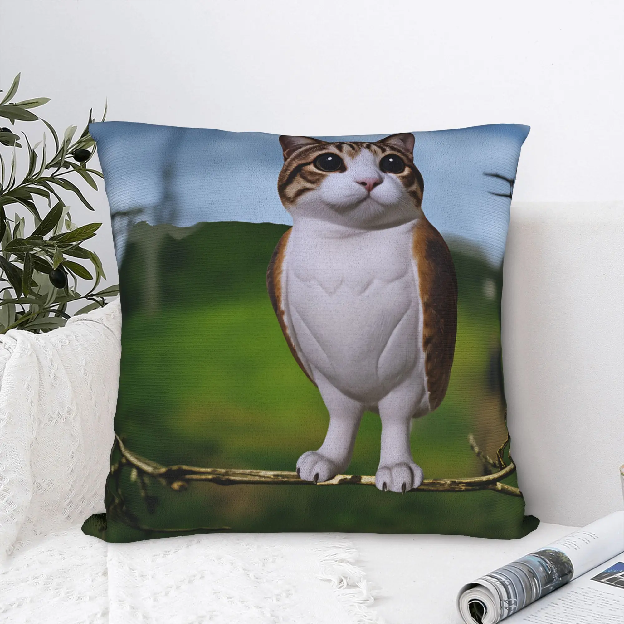 Tree Branch Meowl Cat Pillow Case  Vintage Pillow Cover Design Pillowcases For Office Car Home Decor